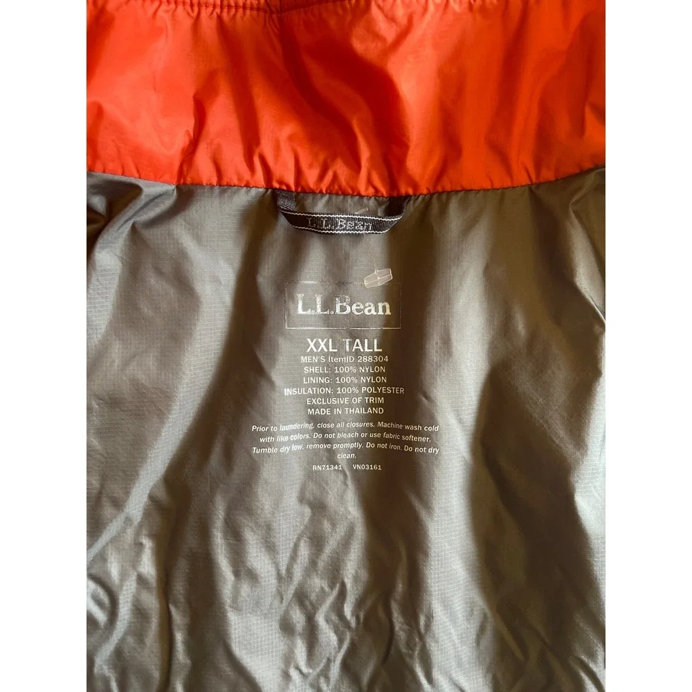 LL‎ Bean Mens XXL Tall PrimaLoft Stowaway Polartec Jacket Orange Puffer Gorpcore